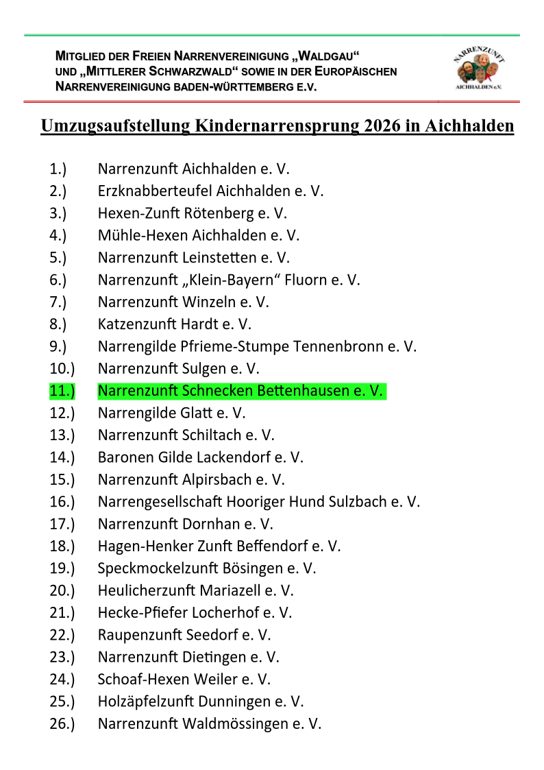 Reihenfolge bei der Aufstellung